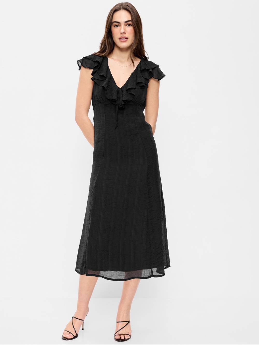 Old Navy Black Ruffle V-Neck Midi Dress